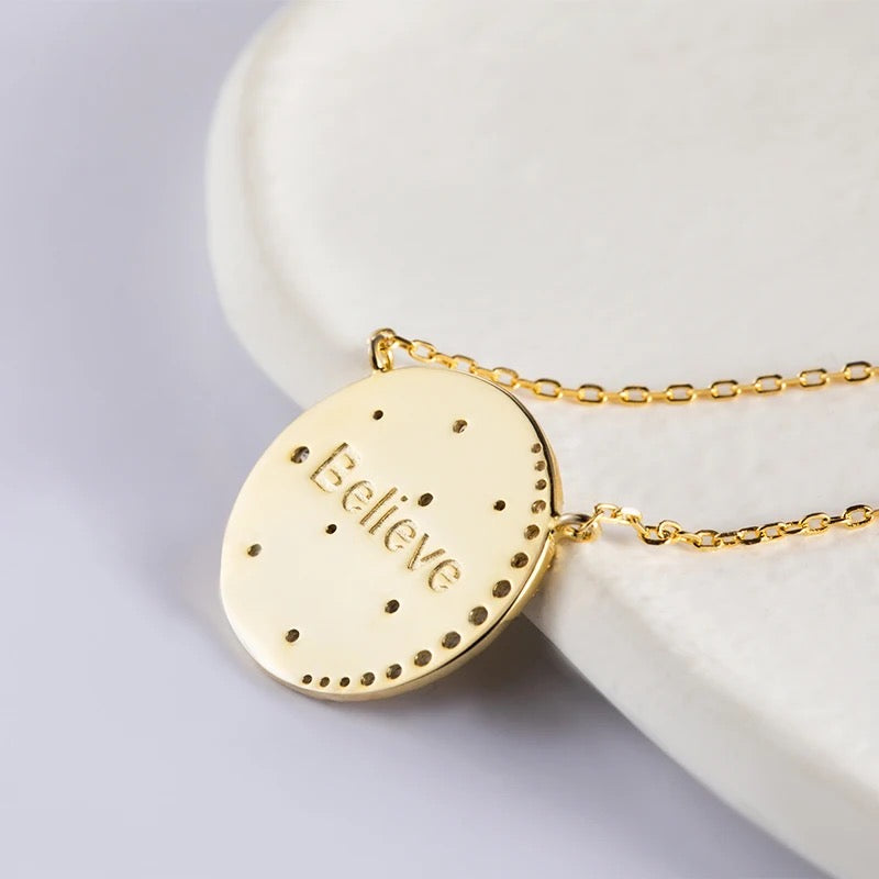 Halskette Mond und Sterne "Du bist mein Universum" mit Gravur, 925er Silber, 14K Gold