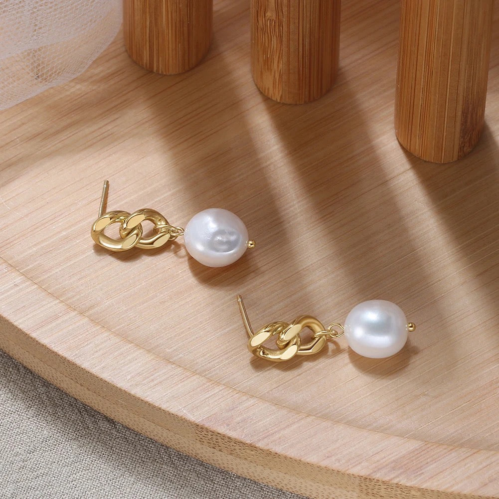 Vintage infinity drop earrings large freshwater pearl