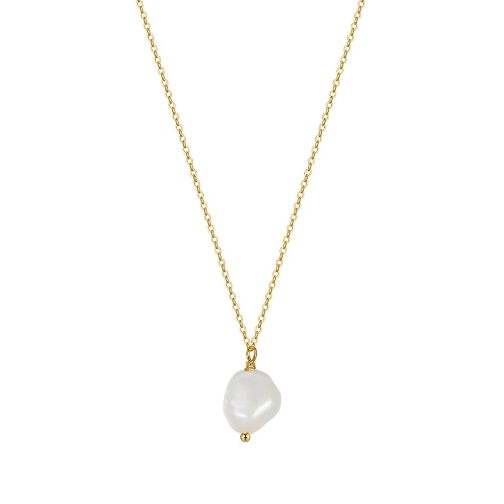 Große Perle an einer zarten Kette, 925er Silber 14K Gold