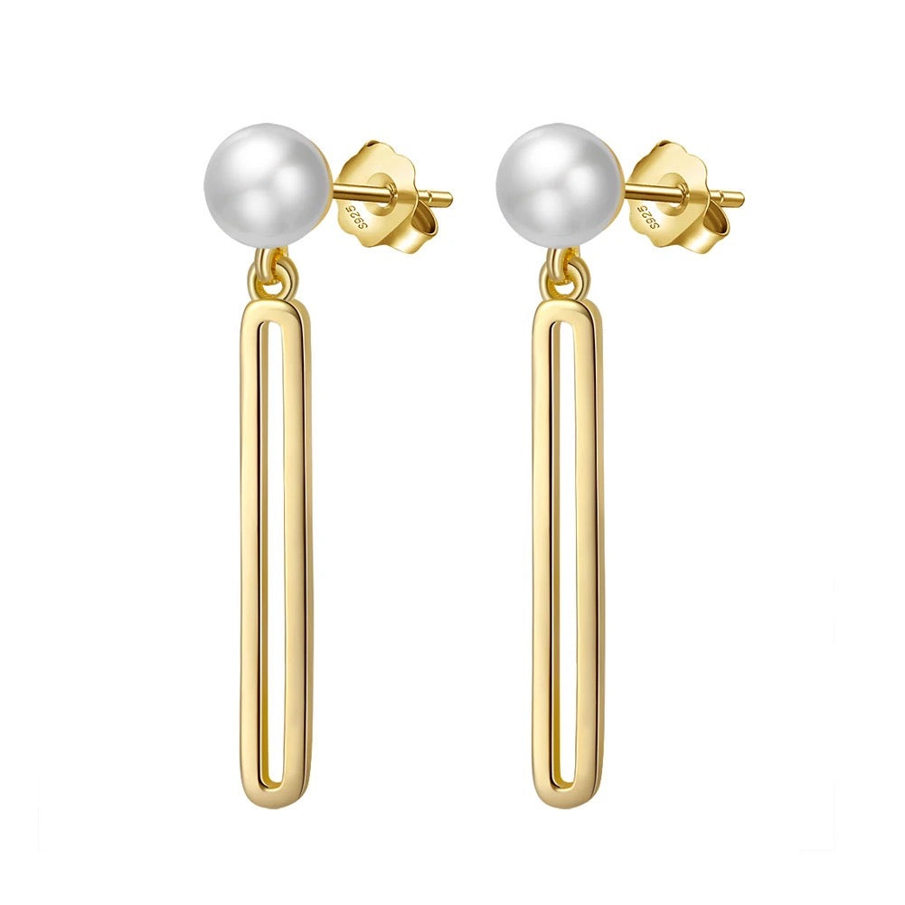 Elegant stud earrings pearl and bar pendant