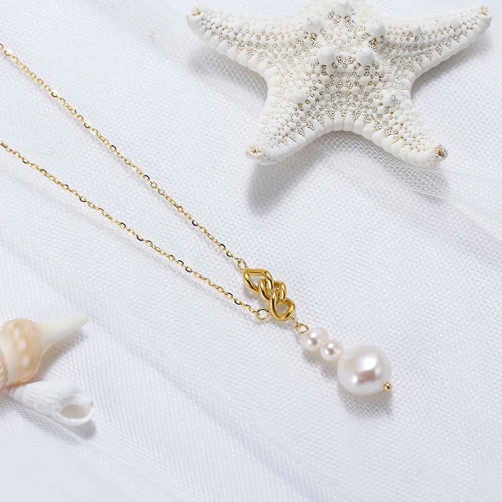 Elegante minimalistische Halskette mit 3 Süßwasserperlen, 925er Silber 14K Gold