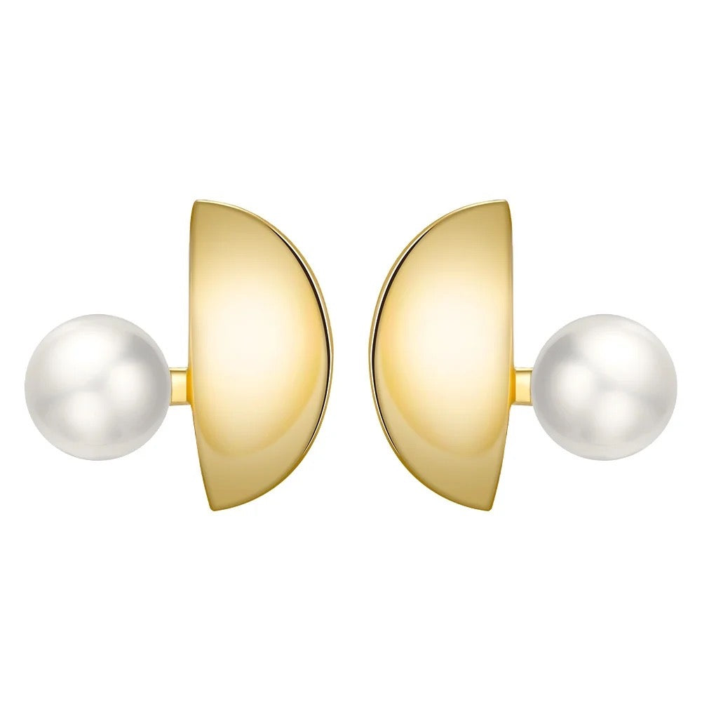 Handgefertigte Minimalistische Ohrstecker: Halbkreis und Perle