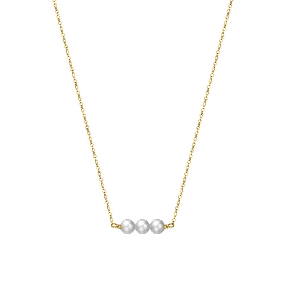 Delicate choker with three freshwater pearls on the bar, 925 silver 14K gold
