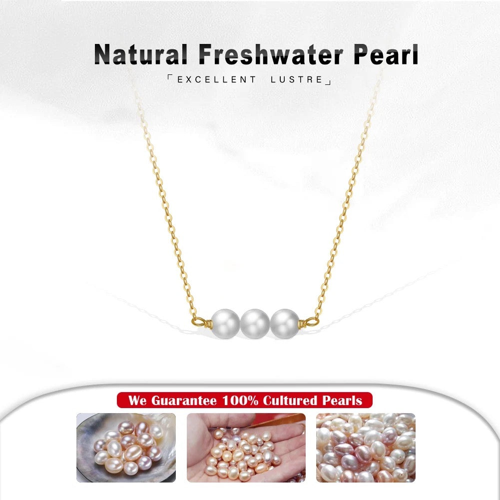 Delicate choker with three freshwater pearls on the bar, 925 silver 14K gold