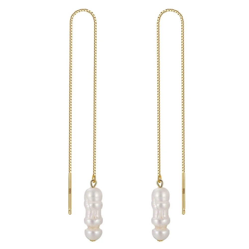 Handmade Chain Earrings: Unique Elegance with Natural Baroque Pearls Gold