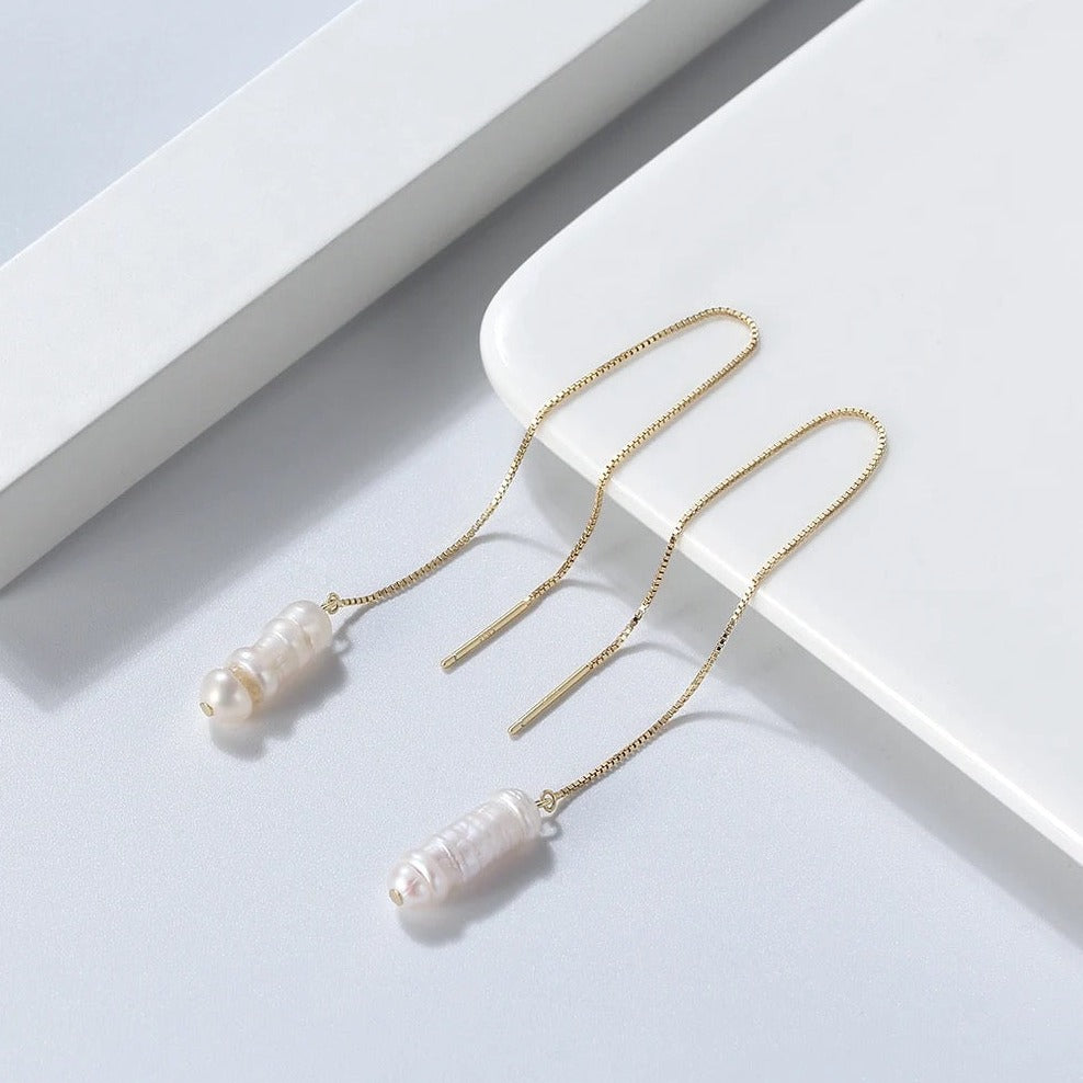 Handmade Chain Earrings: Unique Elegance with Natural Baroque Pearls Gold