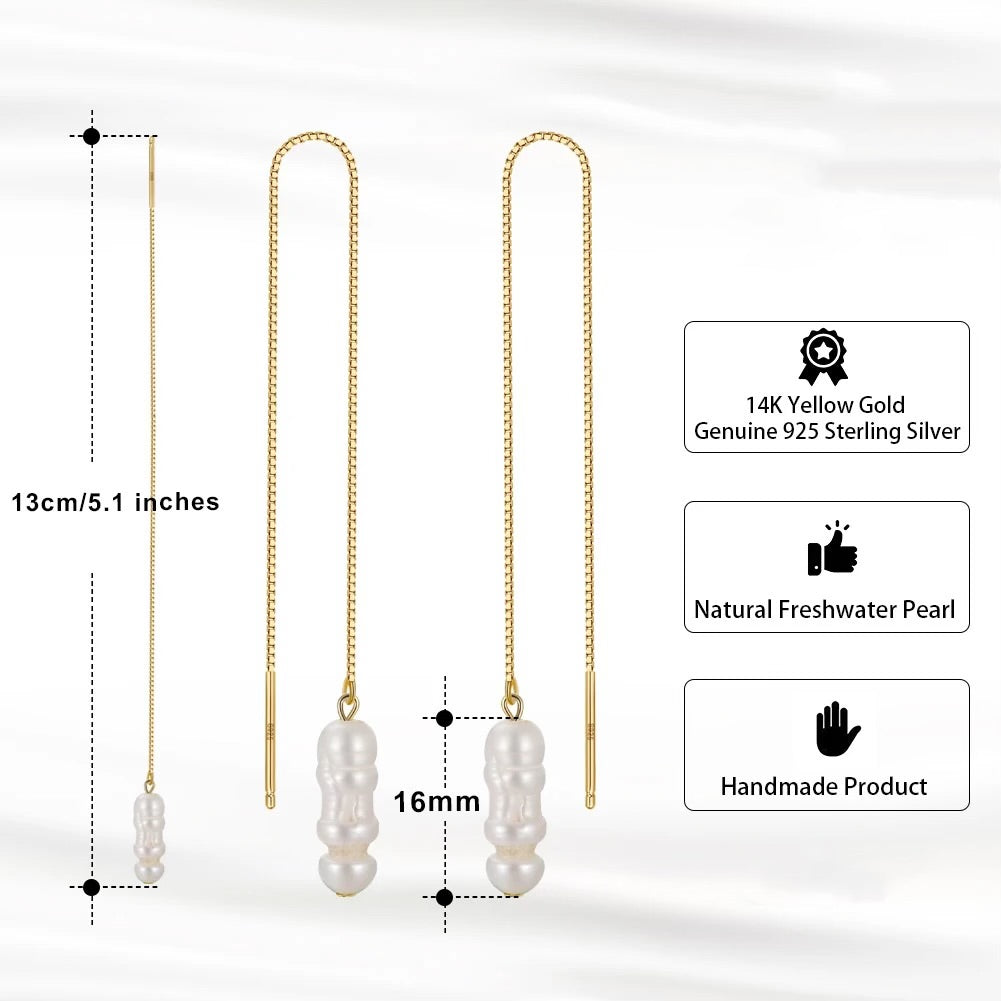 Handmade Chain Earrings: Unique Elegance with Natural Baroque Pearls Gold