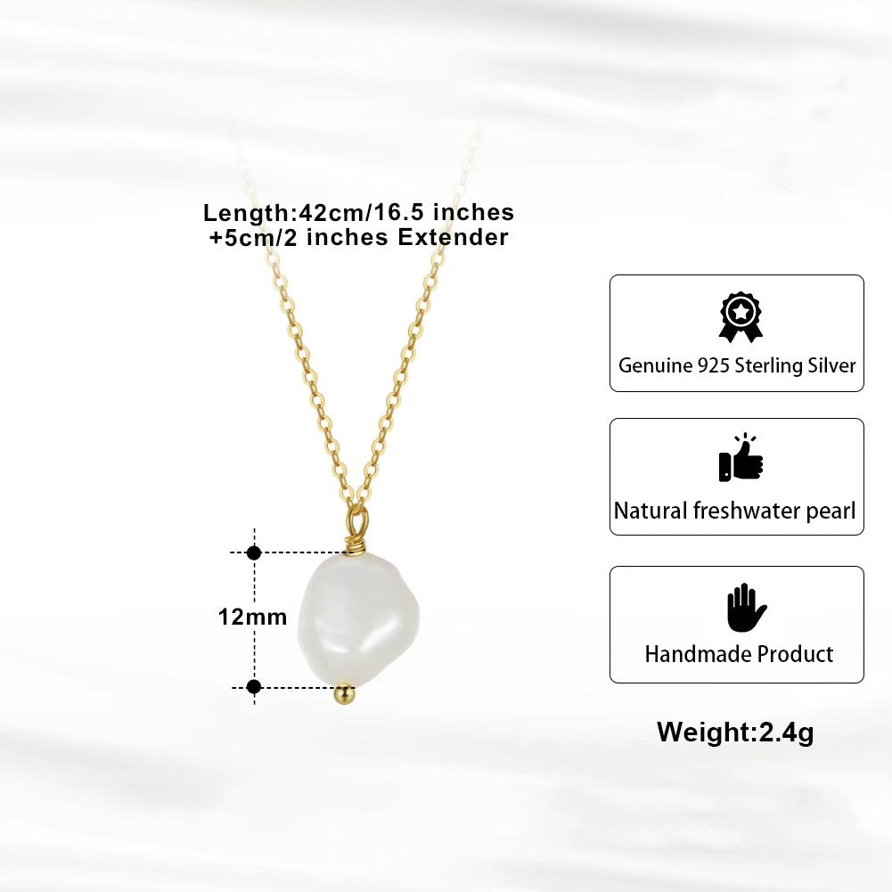 Große Perle an einer zarten Kette, 925er Silber 14K Gold