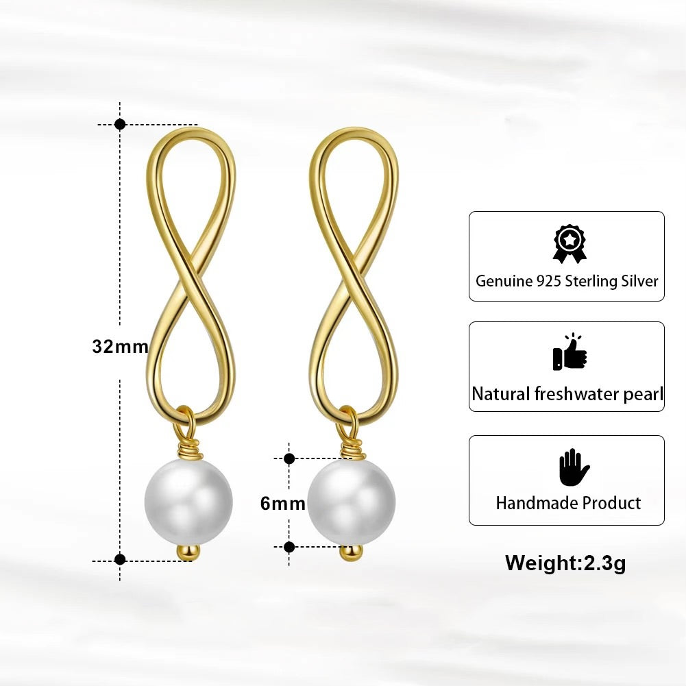 Earrings Elegant simplicity with infinity sign and pearl
