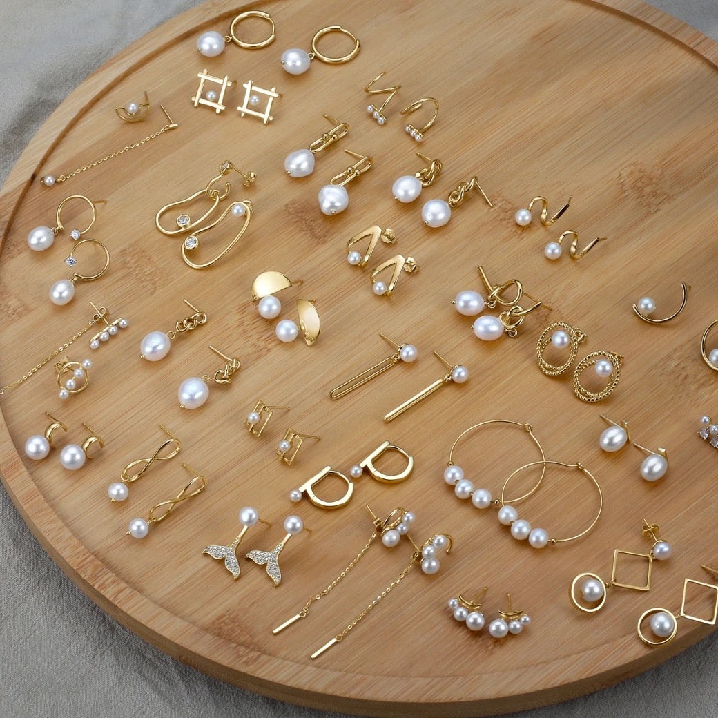 Handmade Geometric Drop Earrings with Large Pearl