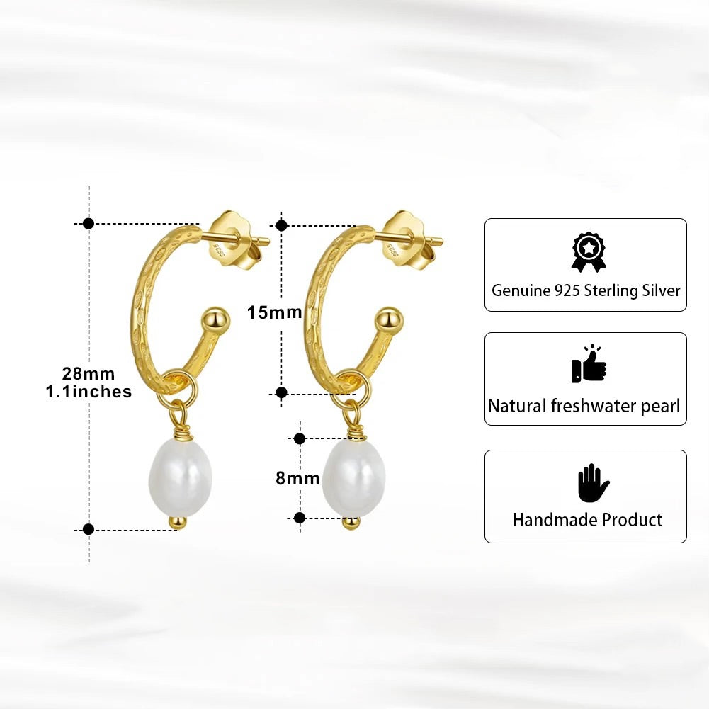 Handmade Minimalist Half Hoop Earrings with Hanging Baroque Pearl Gold