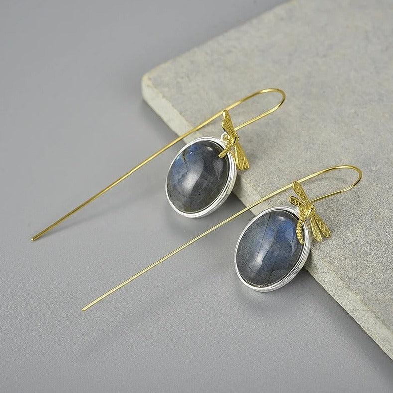Handmade hanging earrings natural labradorite