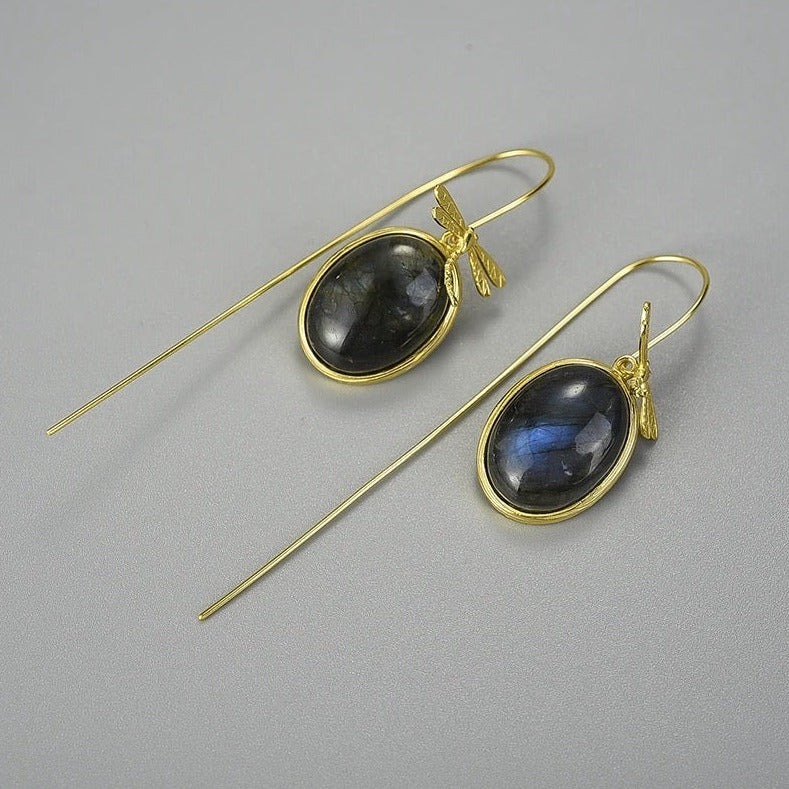Handmade hanging earrings natural labradorite