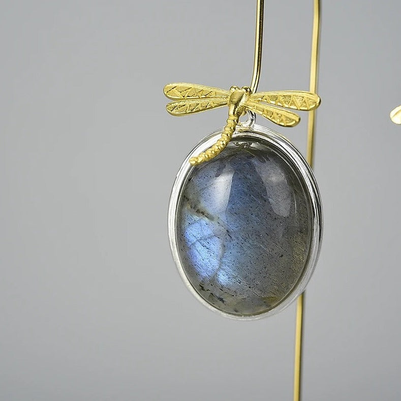 Handmade hanging earrings natural labradorite