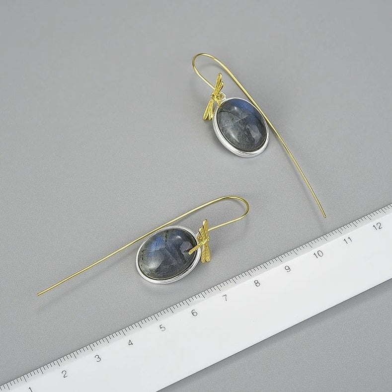 Handmade hanging earrings natural labradorite
