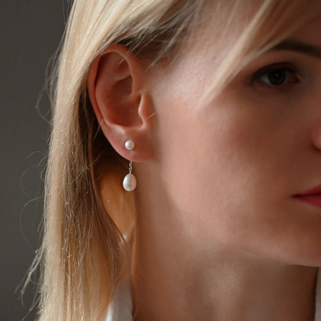 Delicate handmade pearl earrings, 2 in 1, freshwater pearls, 925 silver