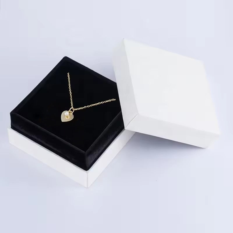 Necklace Heart and Pearl, Engraving "I love you" 925 Silver, 14K Gold