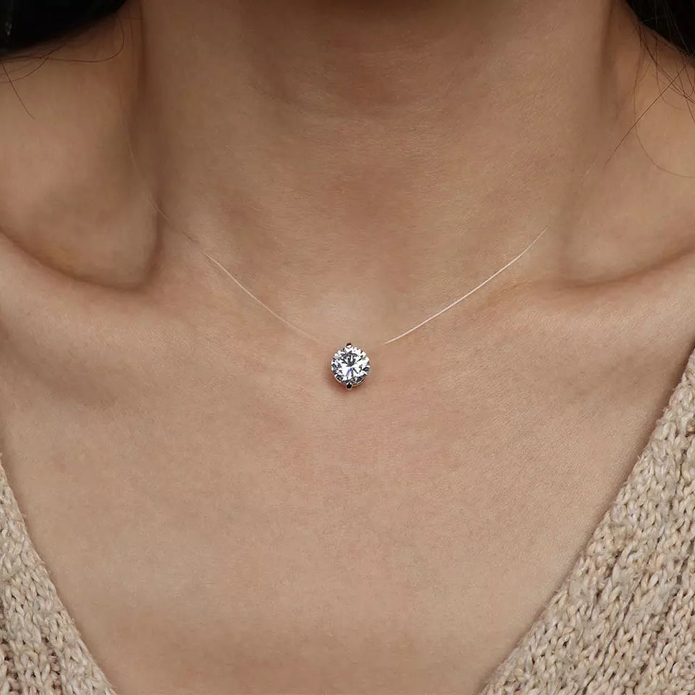 Unsichtbare Kette, Nylon Faden und Zirkonia Anhänger