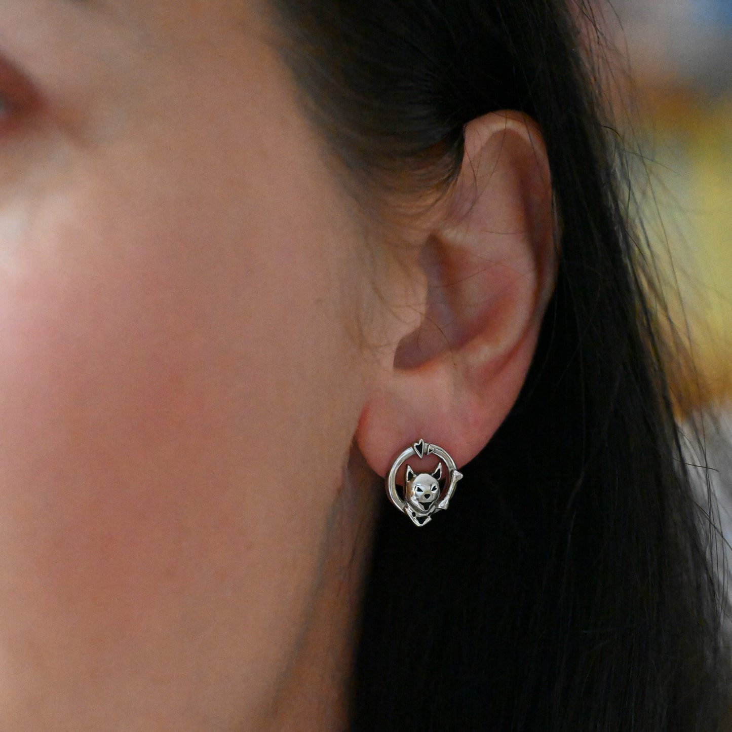 Handgefertigte Ohrstecker Katze Hund, 925 Sterling Silber, Geschenk für Tierliebhaber