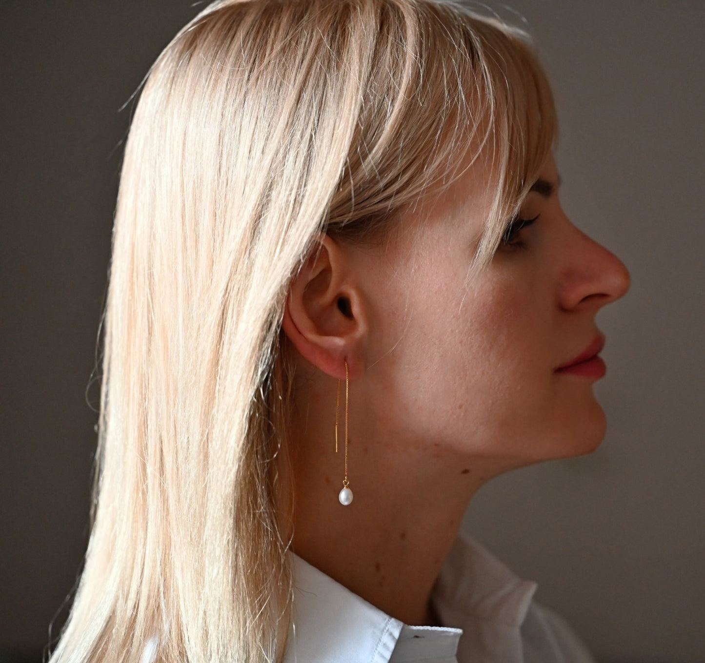 Delicate chain earrings small freshwater pearl, 925 silver, 18K gold