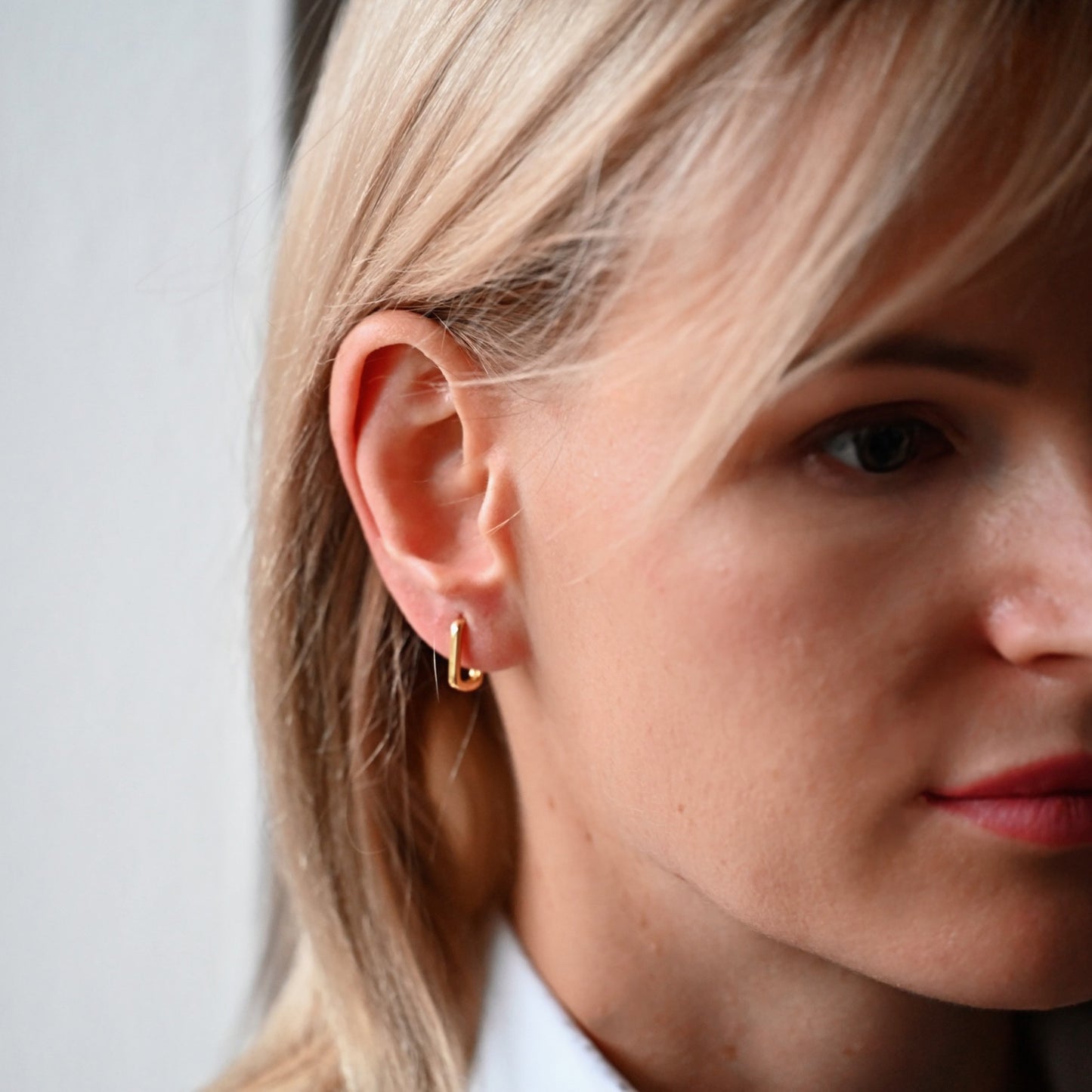 Modern Small Rectangle Hoop Earrings, 925 Silver, 18K Gold