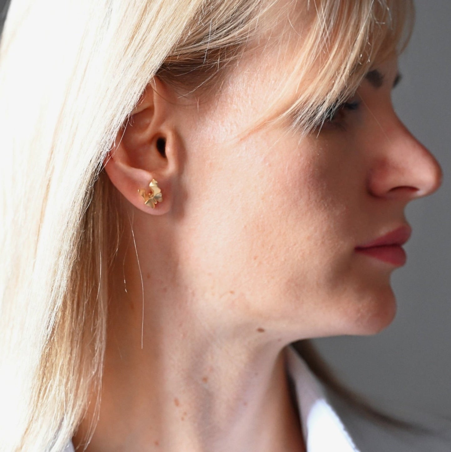 Delicate butterfly earrings, 925 silver, 18K gold
