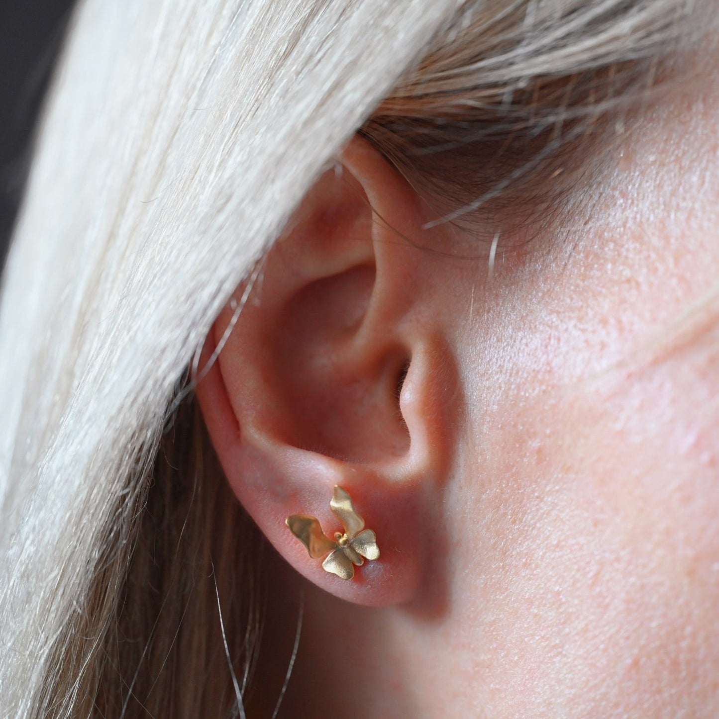 Delicate butterfly earrings, 925 silver, 18K gold