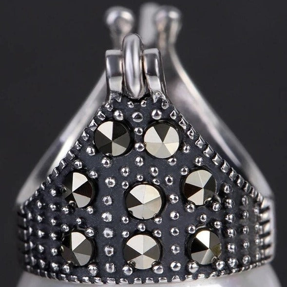 Retro earrings large shell pearl, 925 silver, zircon