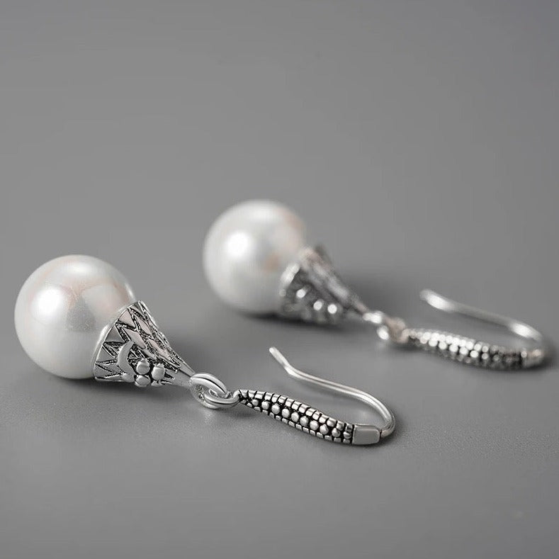 Hängeohrringe große Shell Perle, 925er Silber