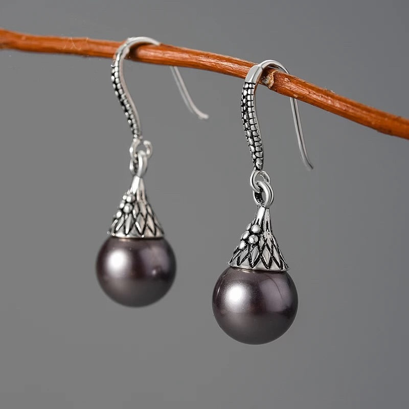 Hängeohrringe große Shell Perle, 925er Silber