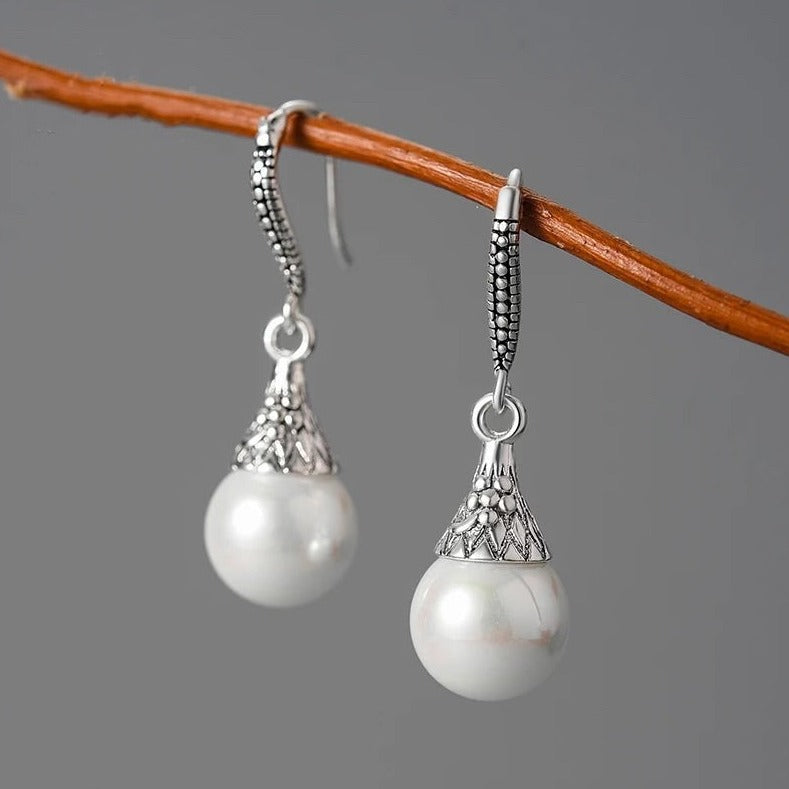 Hängeohrringe große Shell Perle, 925er Silber