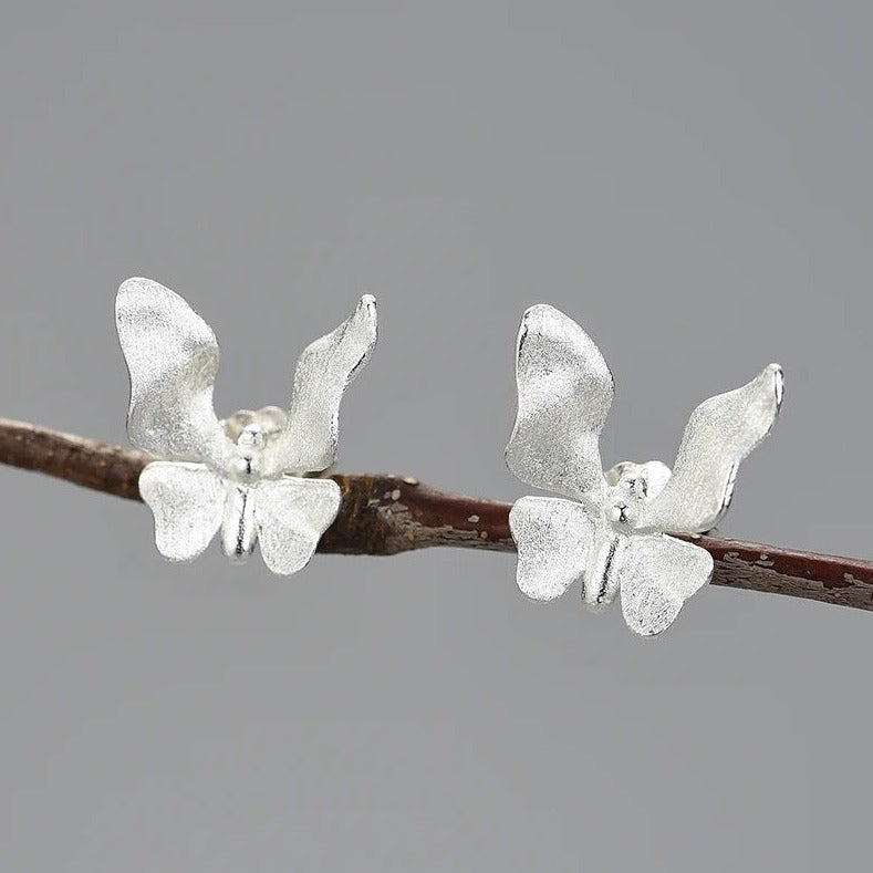 Delicate butterfly earrings, 925 silver, 18K gold