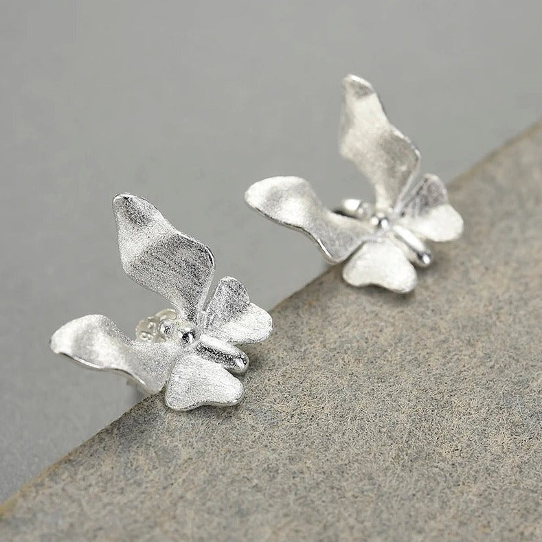 Delicate butterfly earrings, 925 silver, 18K gold
