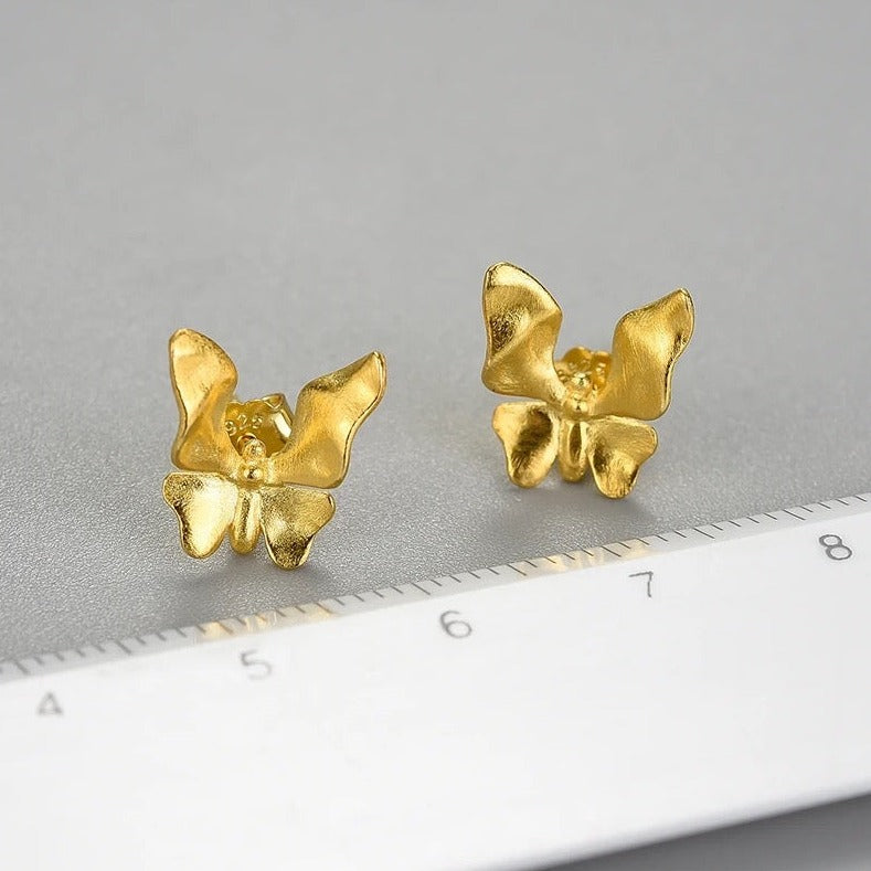 Delicate butterfly earrings, 925 silver, 18K gold