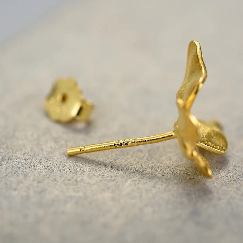 Delicate butterfly earrings, 925 silver, 18K gold
