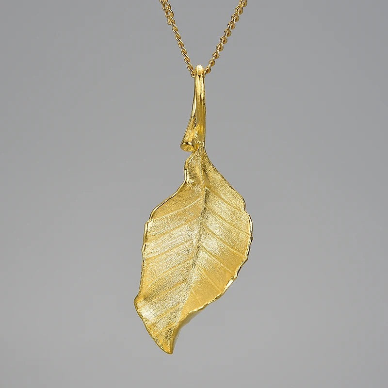 Necklace "Flying Autumn Leaf", 925 silver, 18K gold