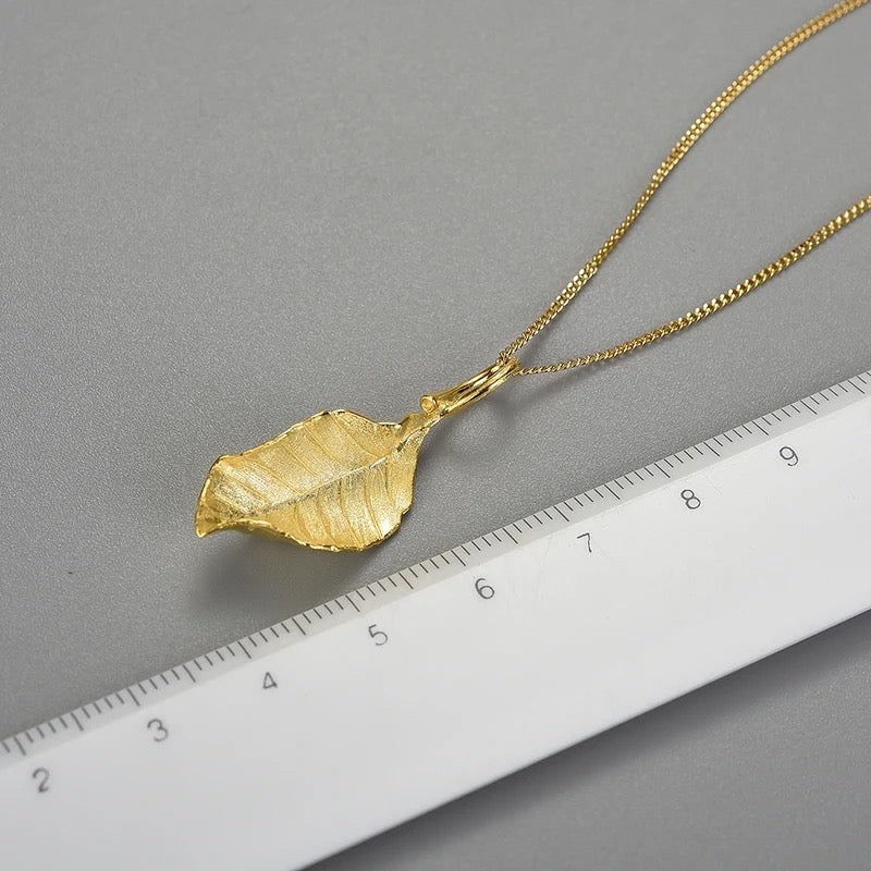 Necklace "Flying Autumn Leaf", 925 silver, 18K gold