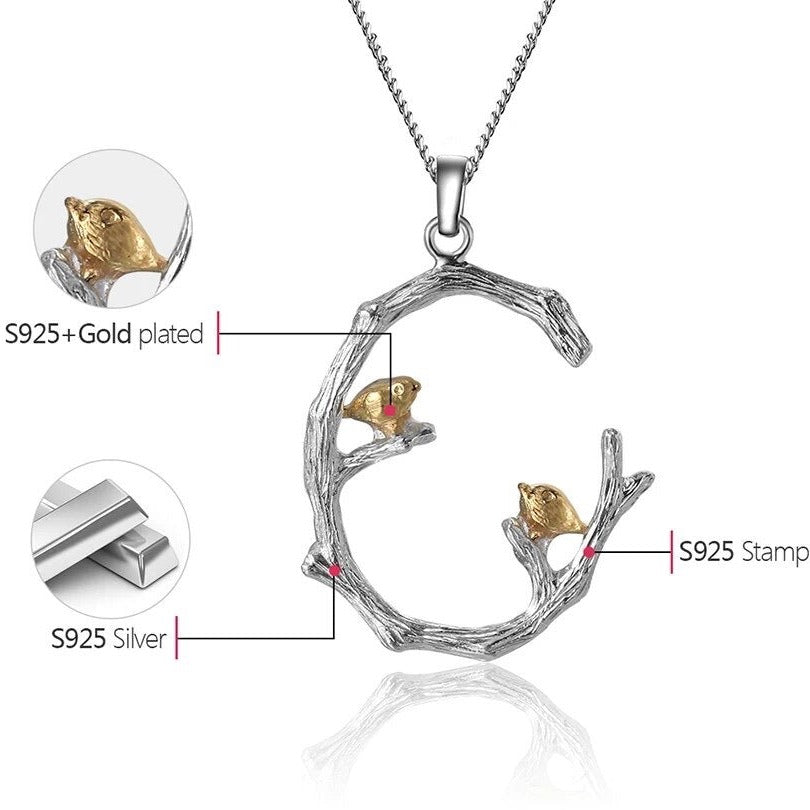 Handmade necklace "Two birds on a branch"