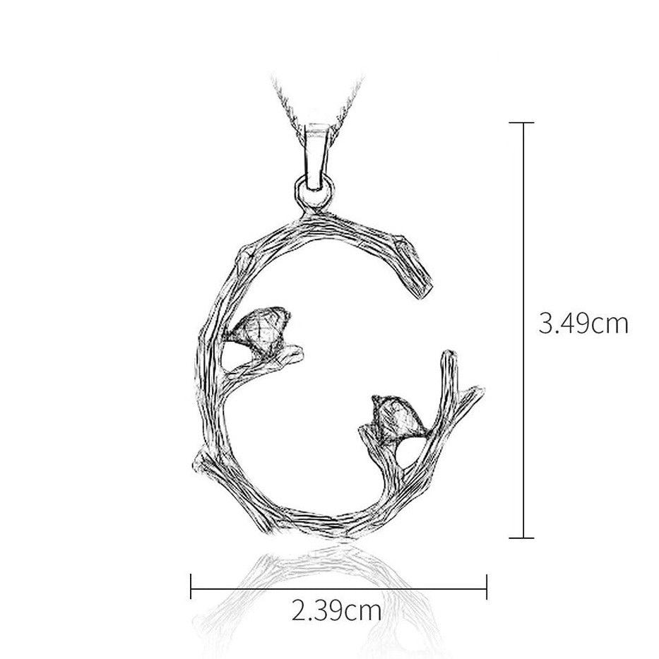 Handmade necklace "Two birds on a branch"