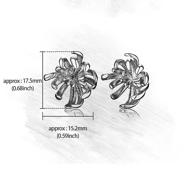 Handmade stud earrings "Elegant Chrysanthemum", 925 silver, 18K gold