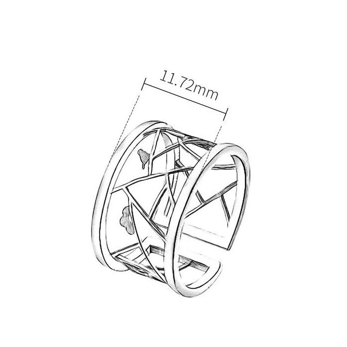 Handgefertigter breiter Ring "Vogel und Blume"