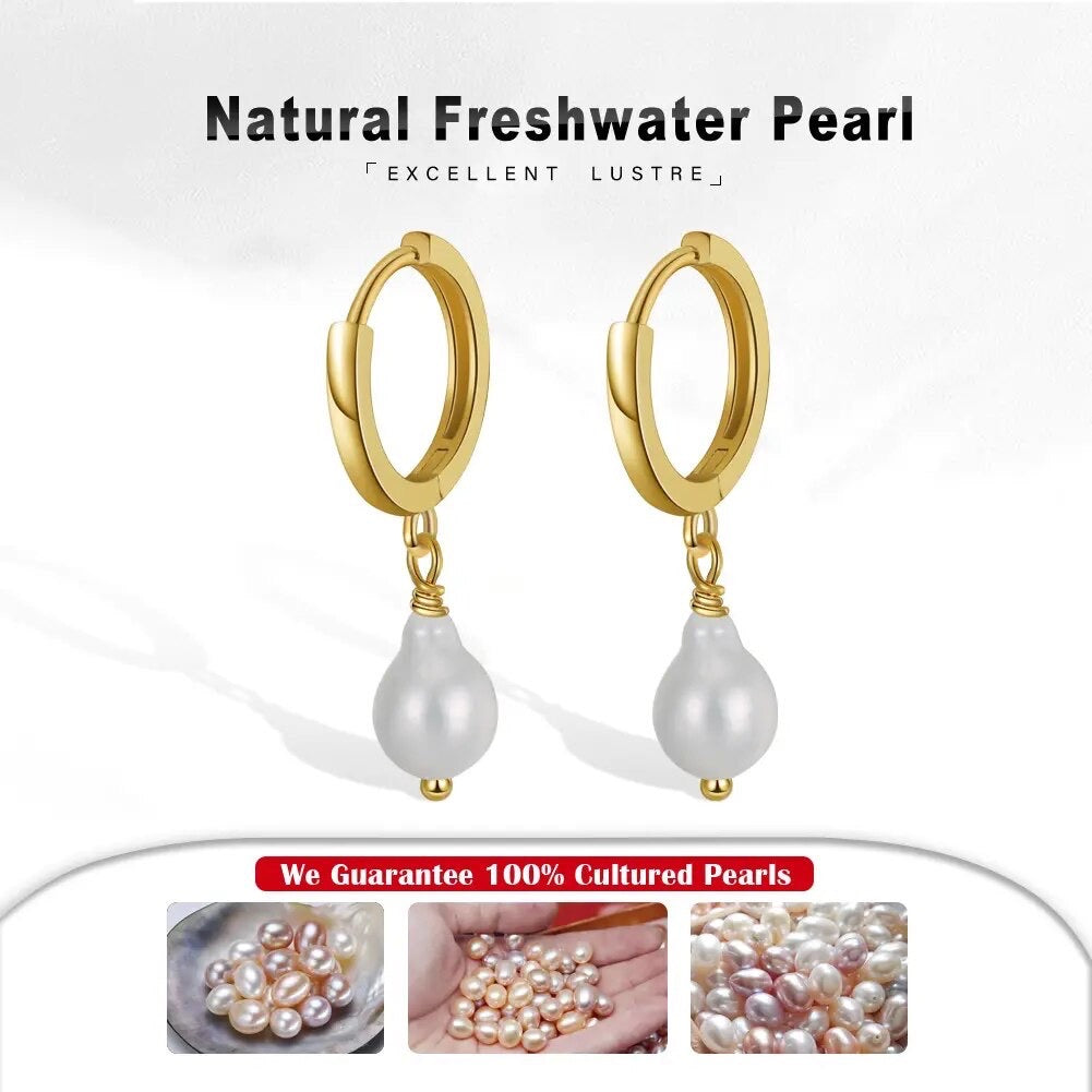 Small Hoop Earrings with Baroque Pearls Gold