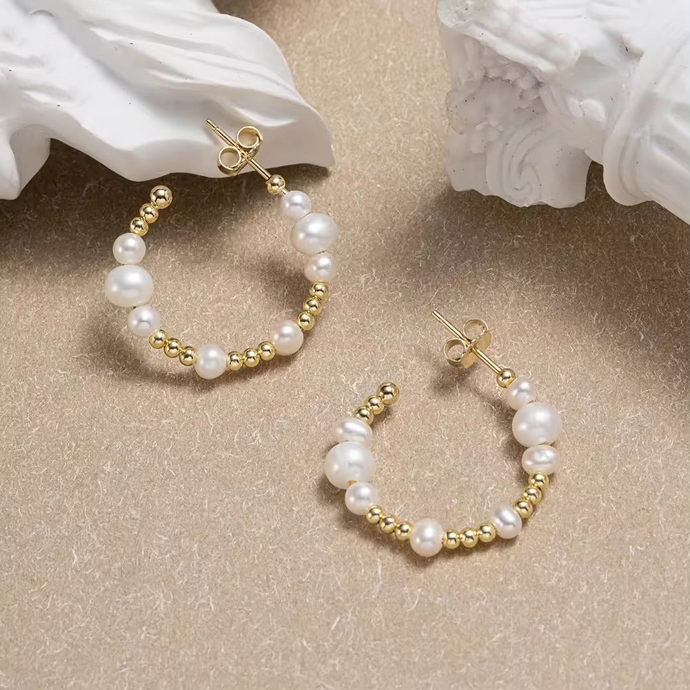 Handmade small hoop earrings with small freshwater pearls