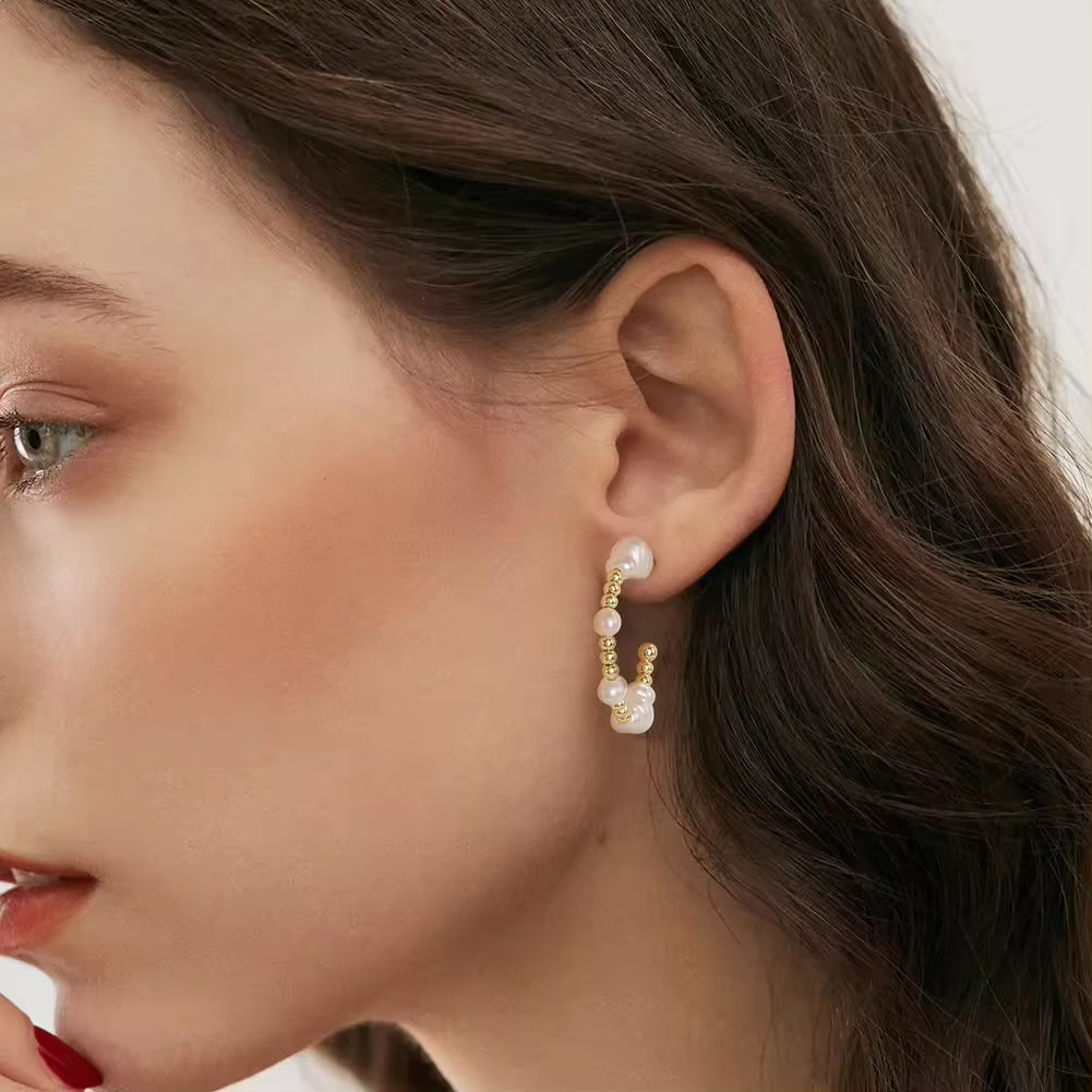 Handmade small hoop earrings with small freshwater pearls