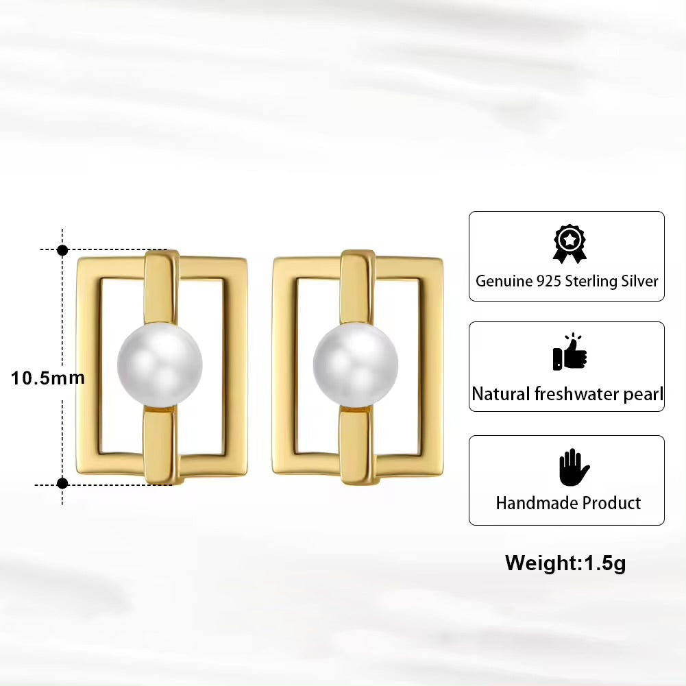 Small Geometric Stud Earrings Square with Pearl