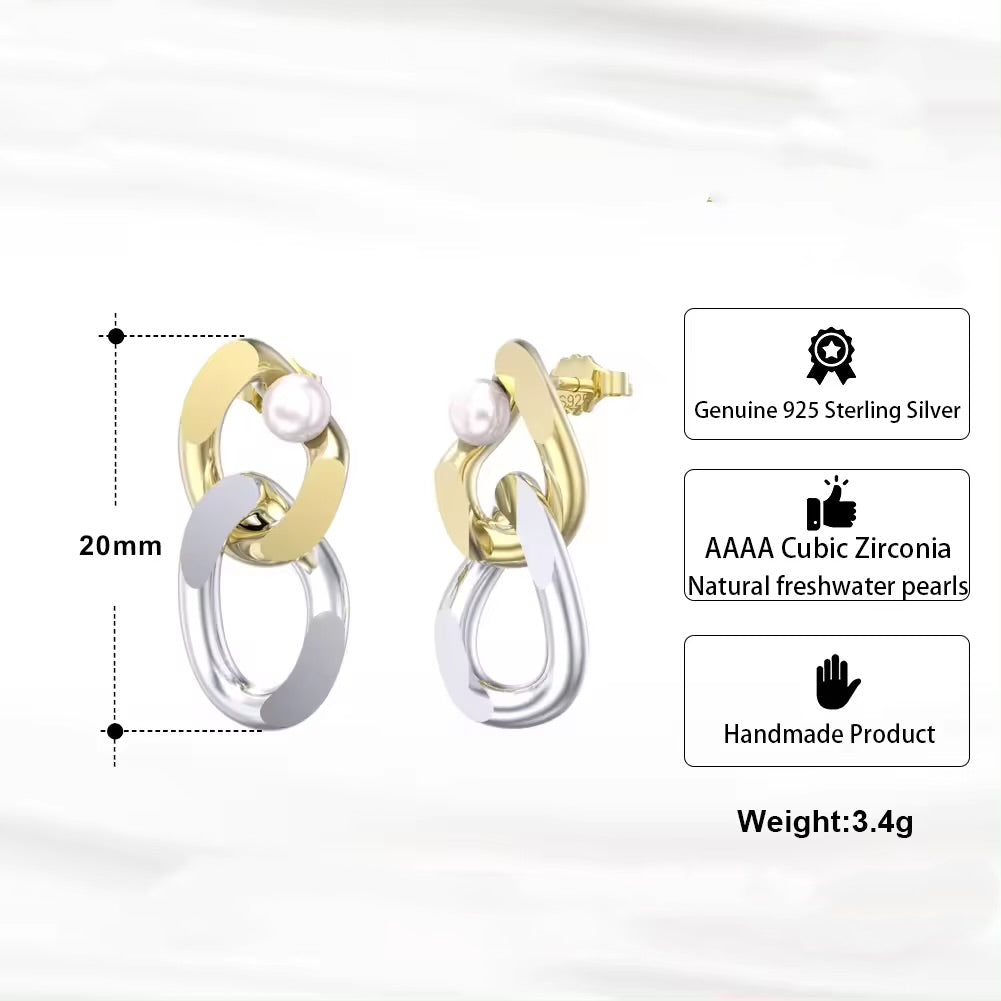 Geometric Bicolor Circles Earrings with Small Pearl