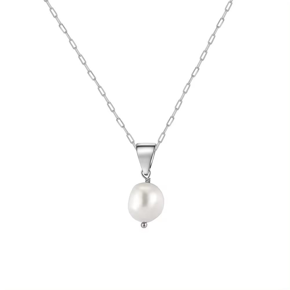 delicate necklace with a large baroque pearl, 925 silver, 14K gold