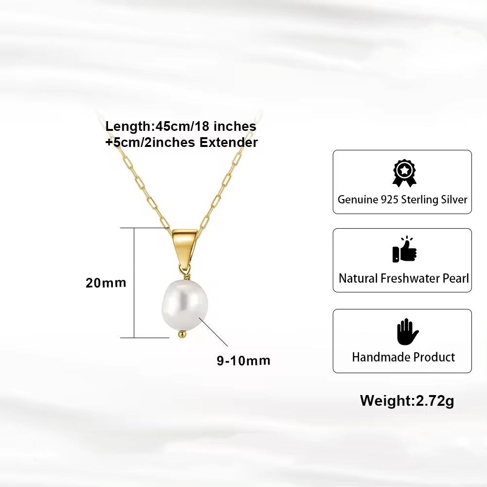 delicate necklace with a large baroque pearl, 925 silver, 14K gold