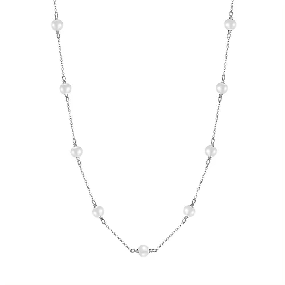 Zarte minimalistische Halskette mit 5 Süßwasserperlen, 925er Silber, 14K Gold