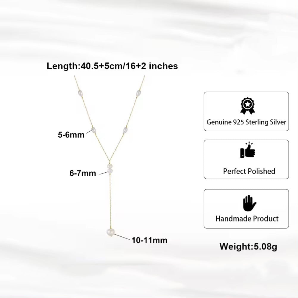 Modern elegant pearl necklace, 925 silver, 14K gold